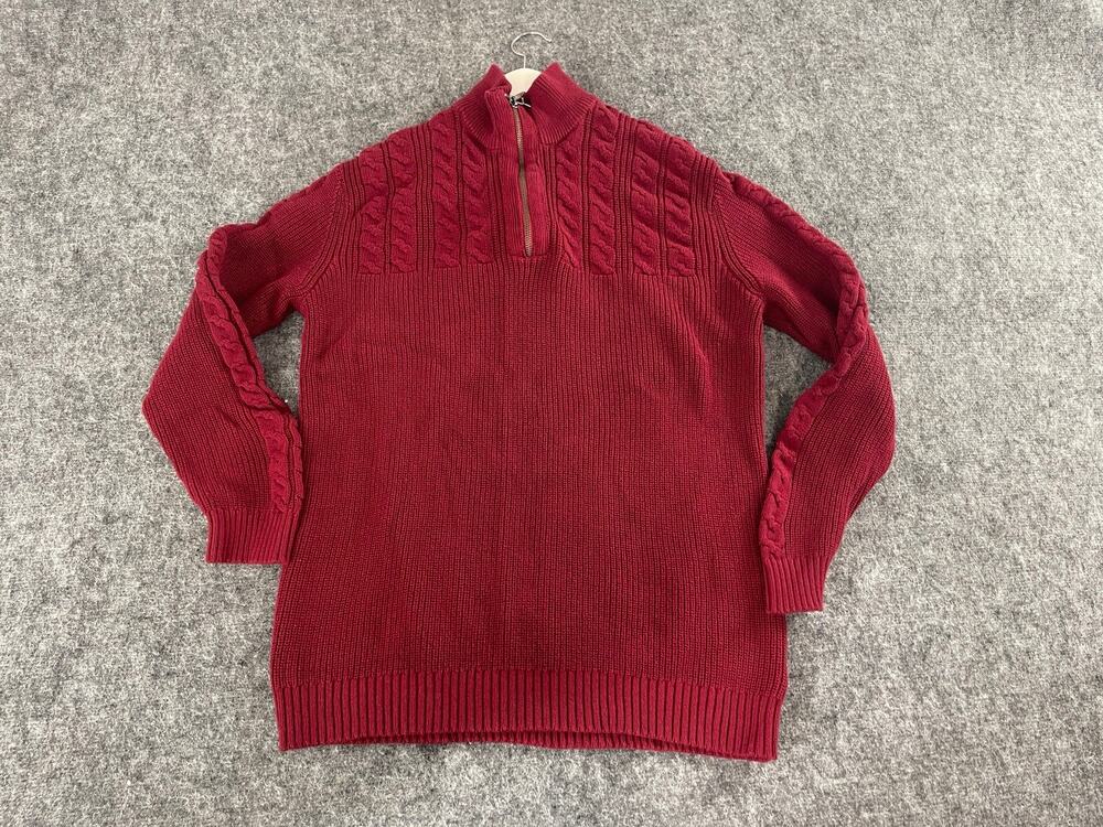 Calvin Klein Sweater Mens Large Red Quarter Zip Cable Knit Pullover N56